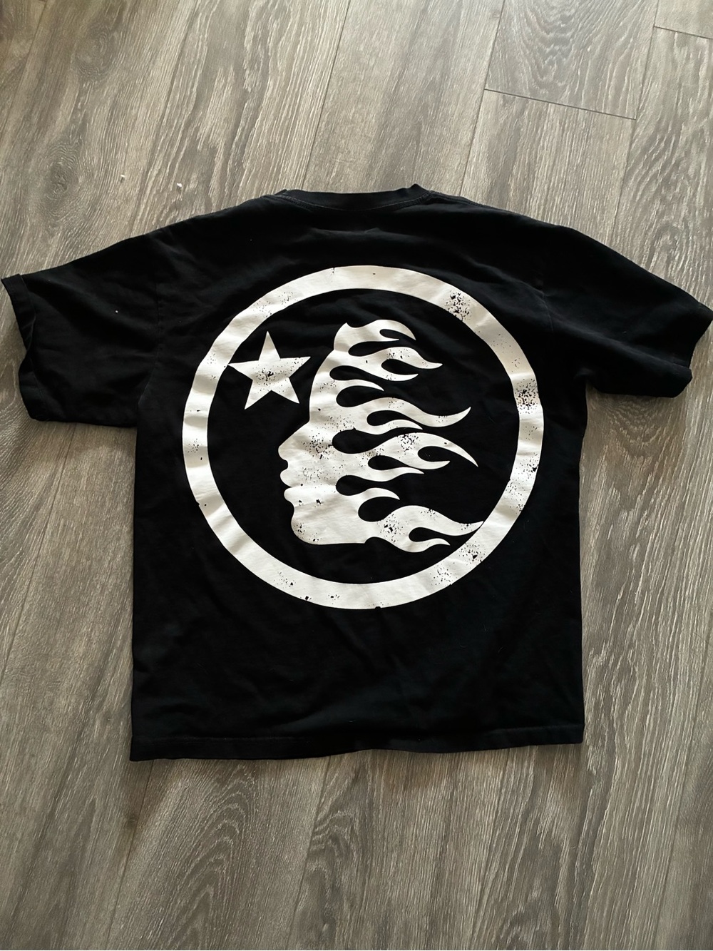 Men's Black Short-Sleeve Graphic Tee with White Flame Profile